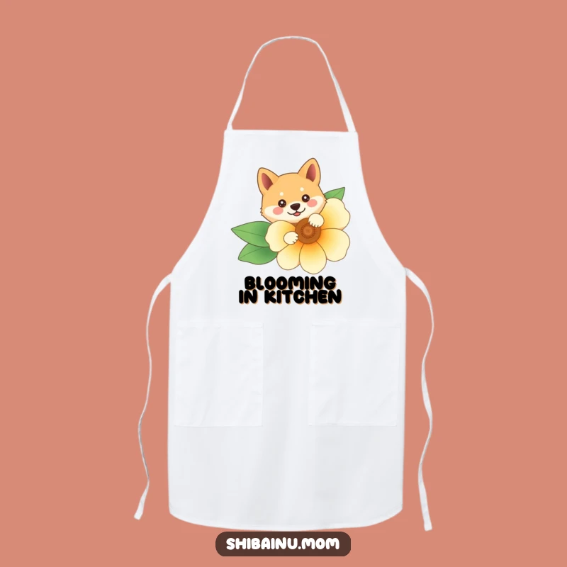 Funny Shiba Inu Flower Apron: Peek-a-Boo, Kitchen Fun, Floral Design