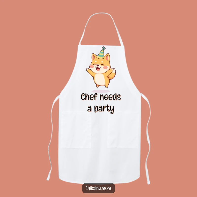 Funny Shiba Inu Party Hat Jumping Joy Apron, Chef's Festive Humorous Gift