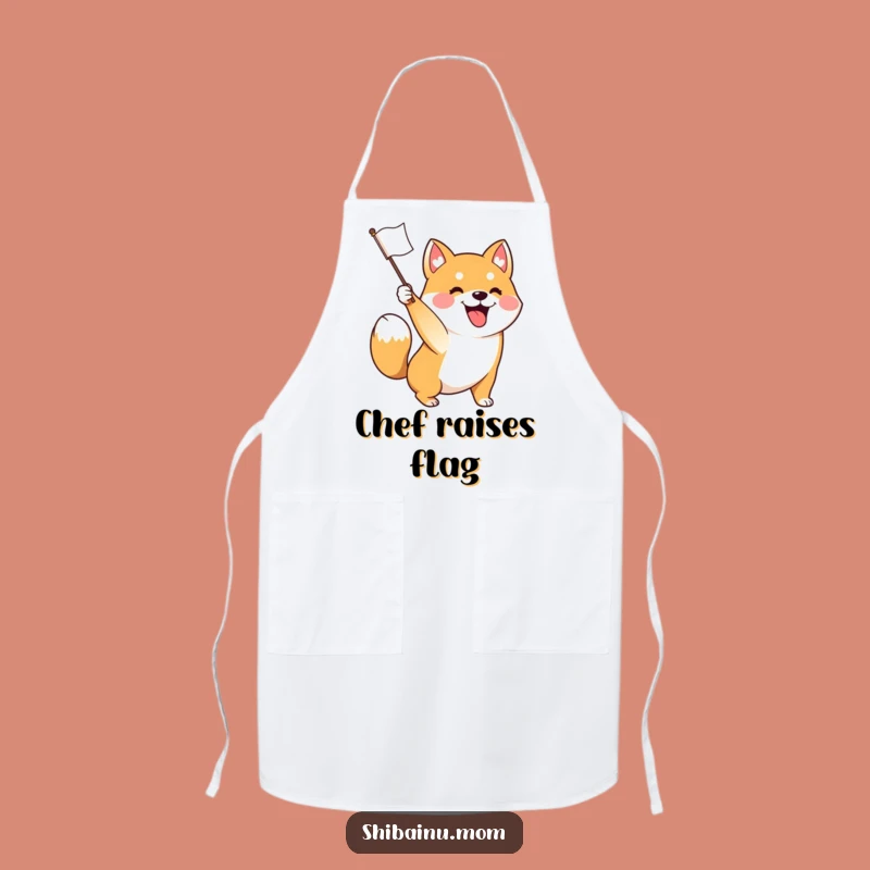 Funny Excited Shiba Inu Flag Waving Apron - Festive Kitchen Wear