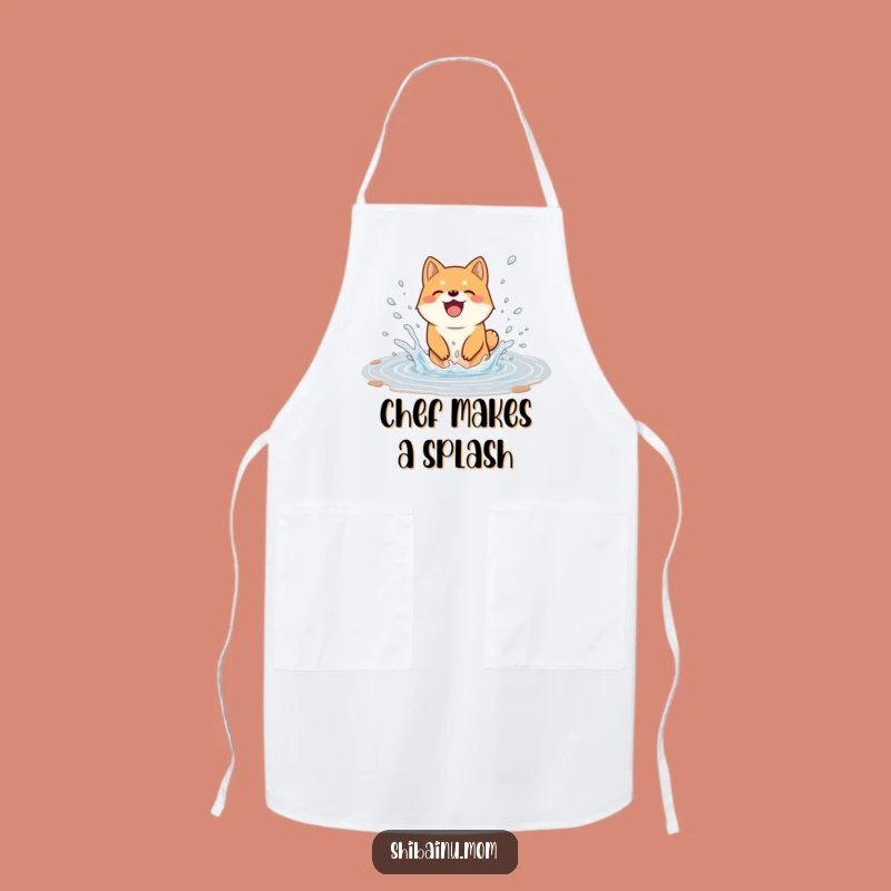 Funny Joyful Shiba Inu Puddle Splash Apron - Playful Kitchen Wear