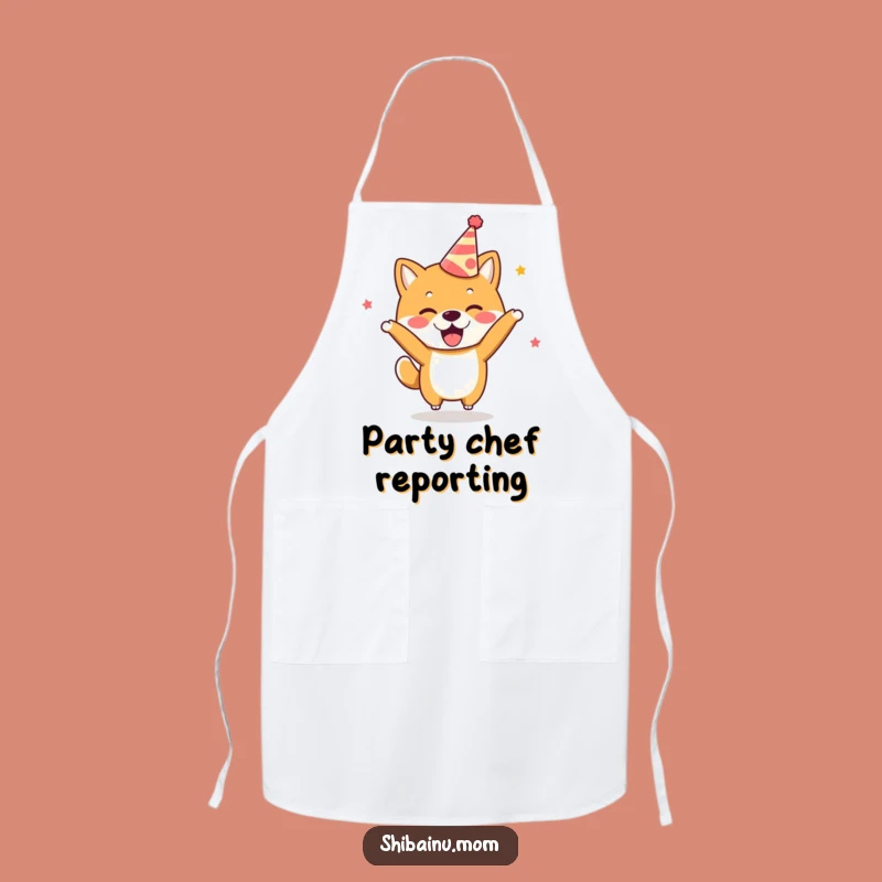 Funny Kawaii Shiba Inu Party Apron: Chef Dog Celebrating, Kitchen Gift