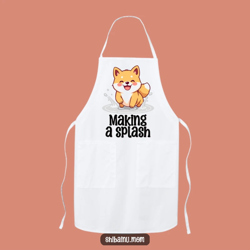 Funny Kawaii Shiba Inu Puddle Splash Apron: Cook with Canine Cheer!