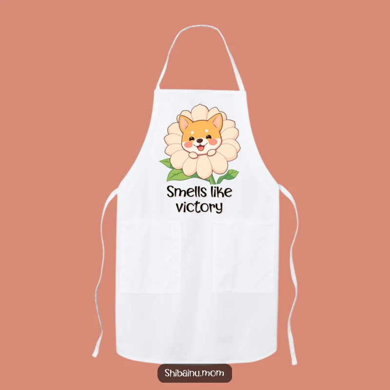 Funny Shiba Inu Flower Apron: Cute Dog Peeking Chef Wear, Hilarious Gift