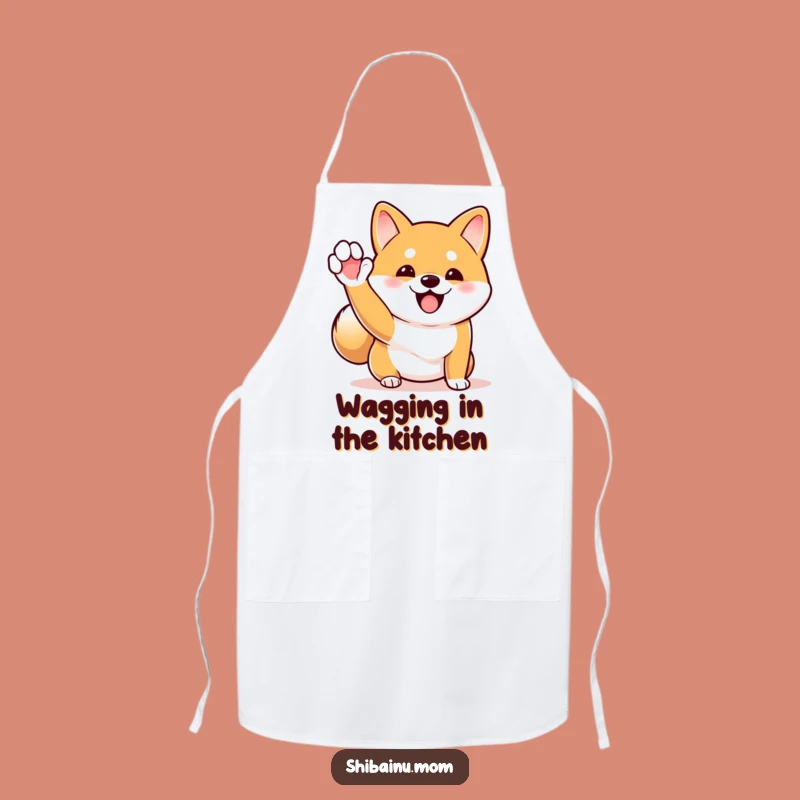 Funny Shiba Inu Wave Apron: Excited Chef Dog, Wagging Tail Fun!