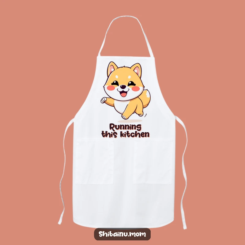 Funny Kawaii Shiba Inu Joyful Run Apron: Goofy Pup for Happy Cooking!