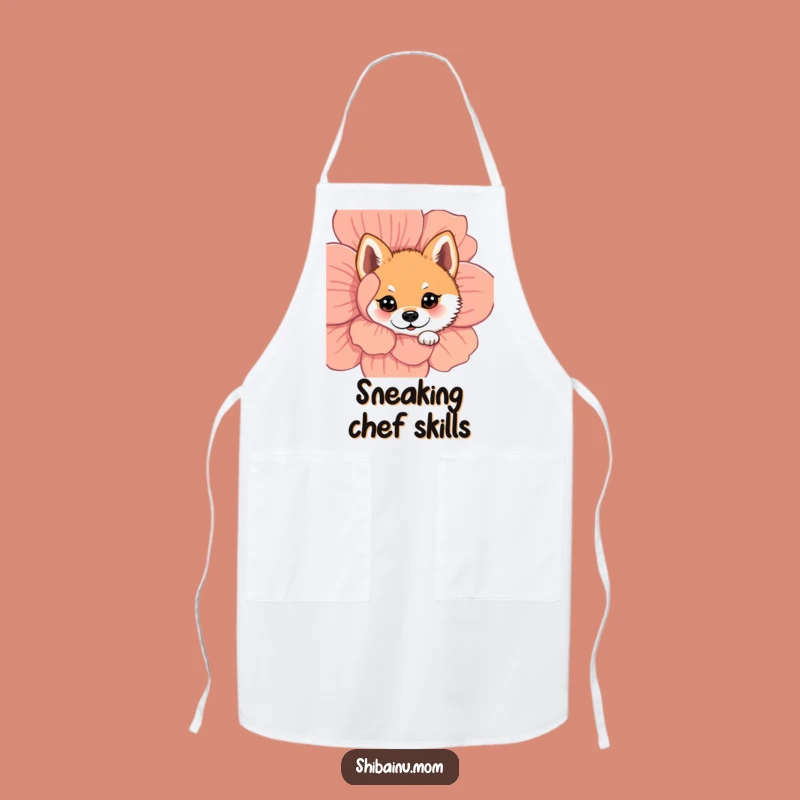 Funny Peeking Shiba Inu Apron: Cook with Floral Surprise!