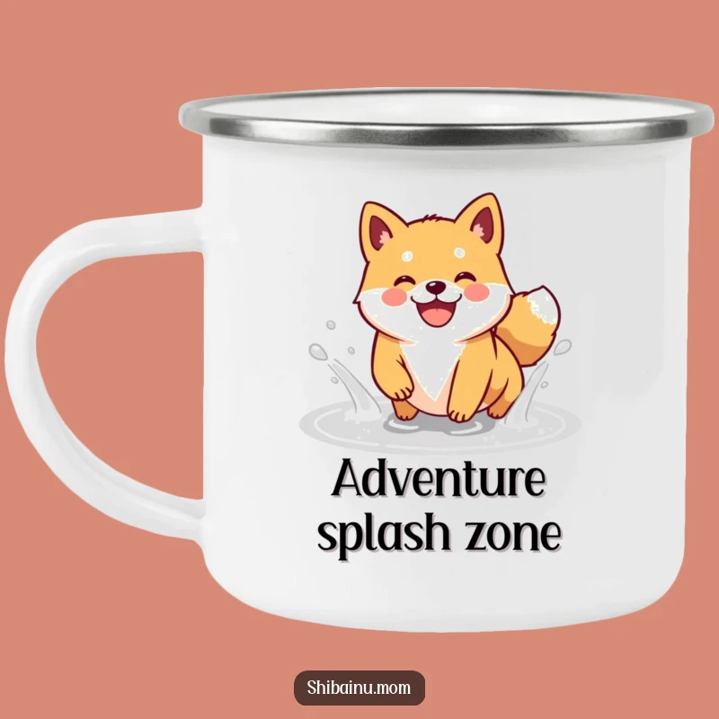 Funny Kawaii Shiba Inu Puddle Splash Camping Mug: Adventure & Giggles!