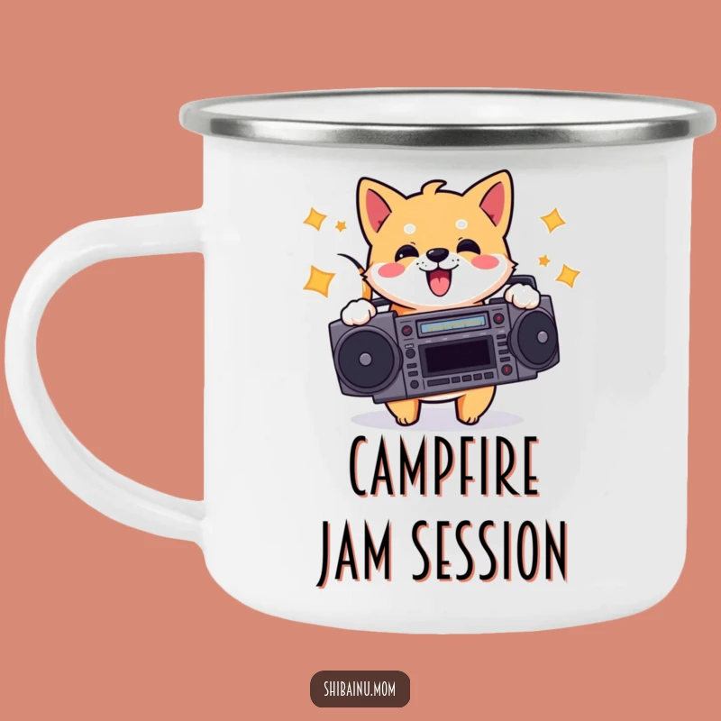 Funny Shiba Inu Boombox Camping Mug - Durable & Groovy Outdoor Gift