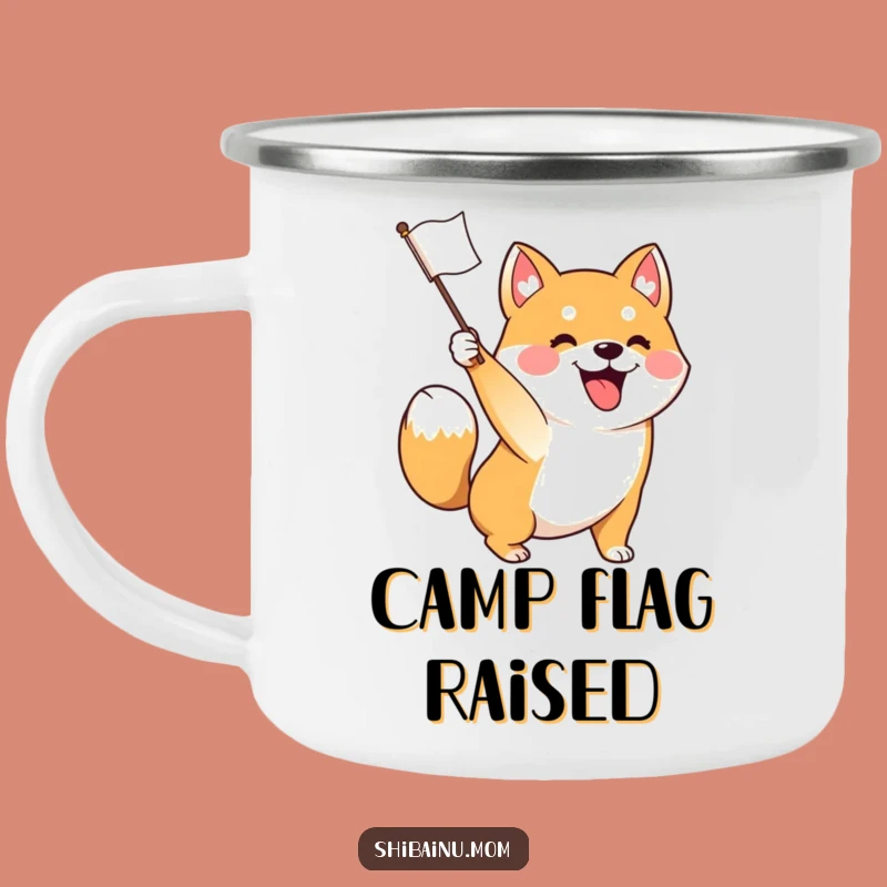 Funny Excited Shiba Inu Flag Waving Camping Mug - Cheers Outdoors