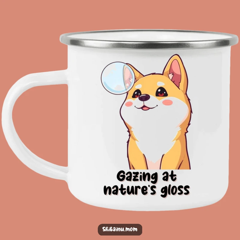 Funny Shiba Inu Bubble Camping Mug: Cheerful Curiosity Outdoors