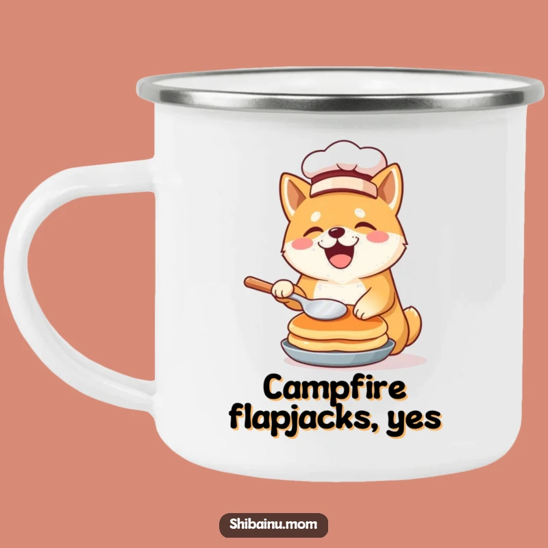 Funny Shiba Inu Chef Camping Mug: Pancake Flip, Chef Hat, Outdoor Cooking