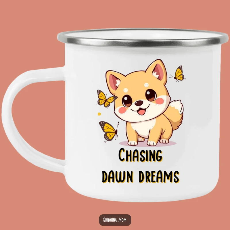 Kawaii Shiba Inu Butterfly Chase Camping Mug - Adventure in Cuteness