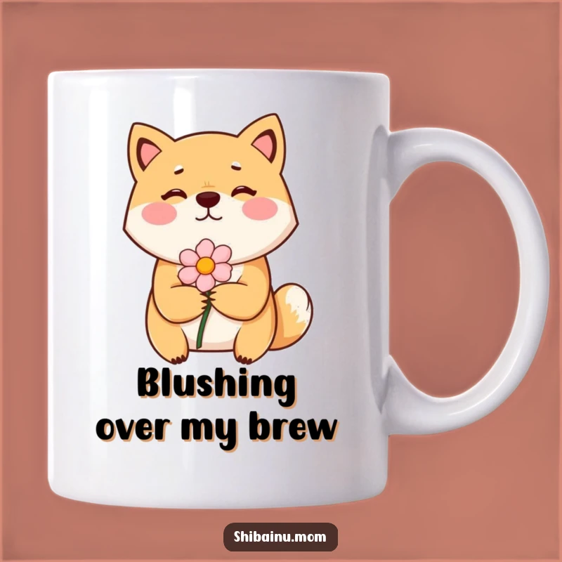 Funny Bashful Shiba Inu Mug - Shy Flower Giving Dog Gift
