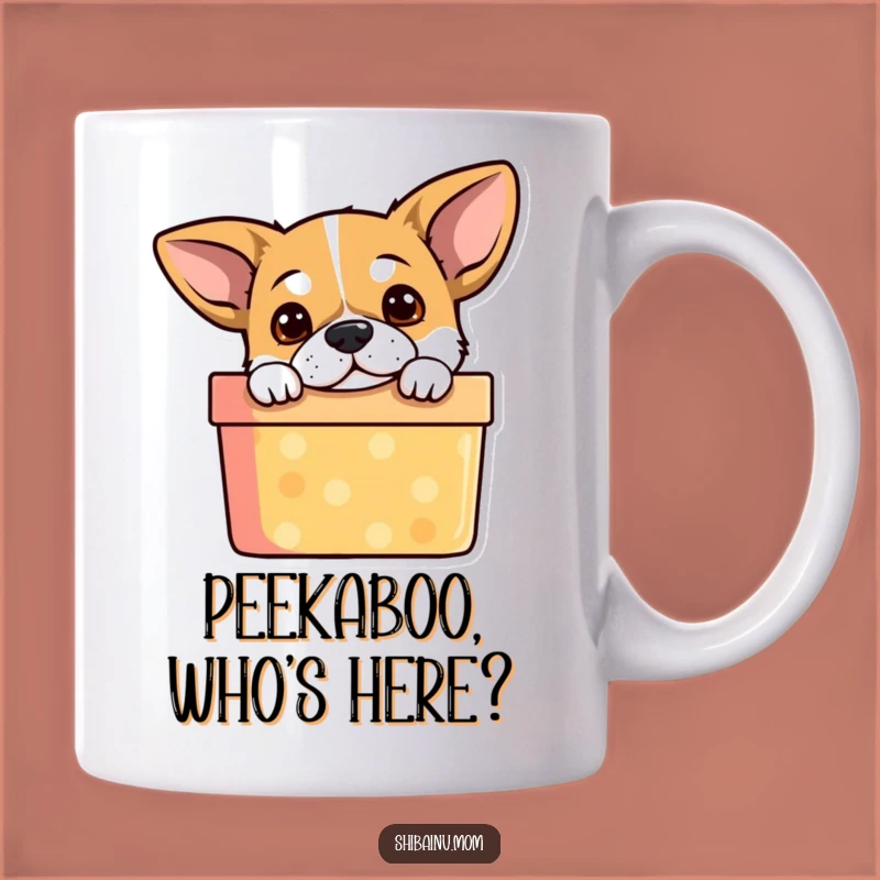 Funny Dog Gift Mug: Curious Pup Peeking from Gift Box, a Hilarious Present