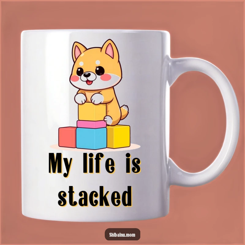Funny Shiba Inu Mug - Wobbly Blocks Balance, Hilarious Pet Owner Gift