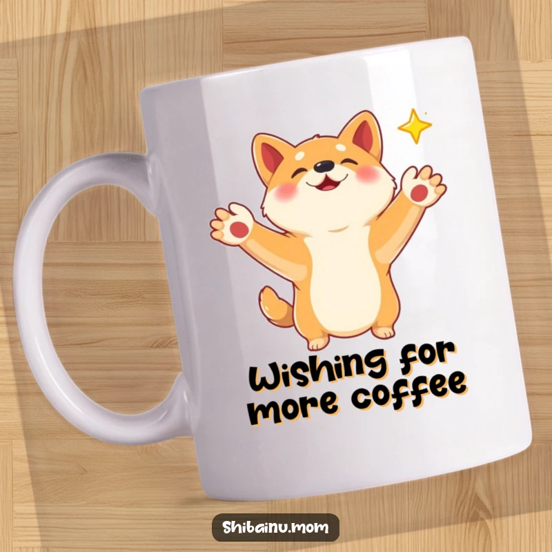 Funny Shiba Inu with paws outstretched, eagerly attempting to catch a falling star, embodying hope and whimsical ambition.