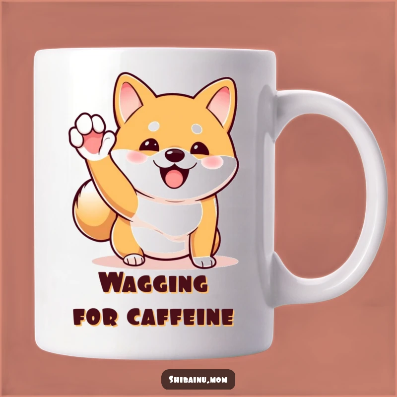 Funny Shiba Inu Wave Mug: Excited Dog Greeting, Wagging Tail Gift!