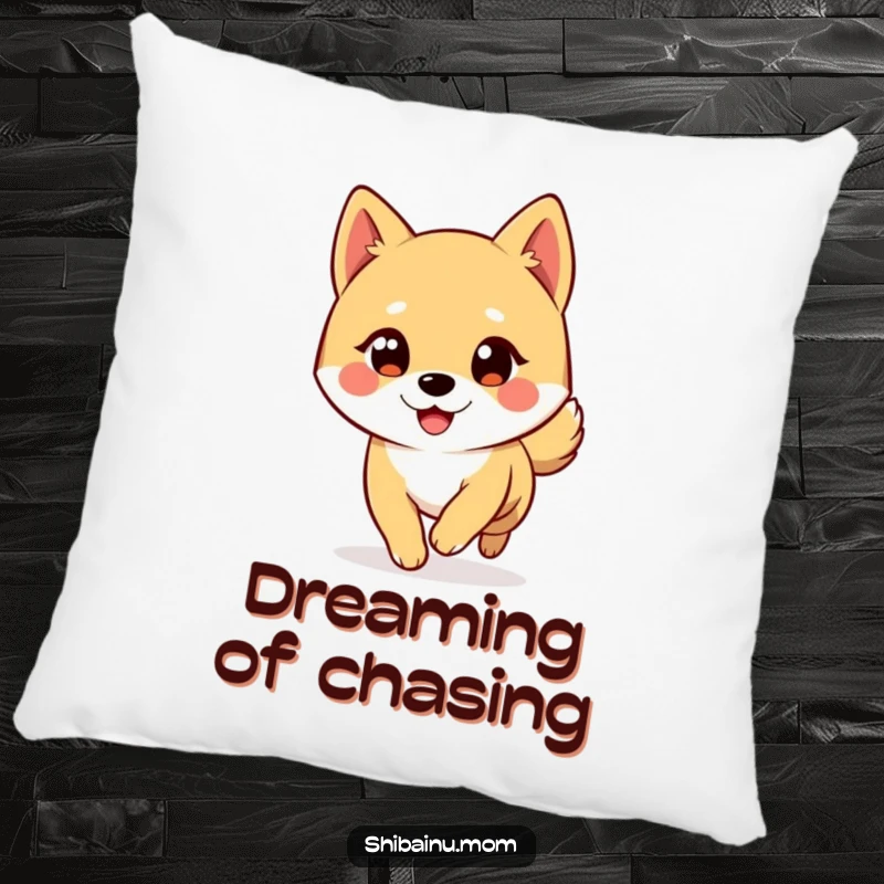 Funny Shiba Inu Pillow: A charming Shiba Inu with big eyes winks while playfully chasing its tail, perfect for cozy laughs.