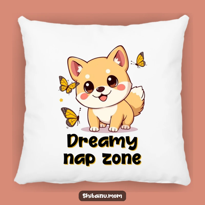 Kawaii Shiba Inu Butterfly Chase Pillow - Cozy Cuteness