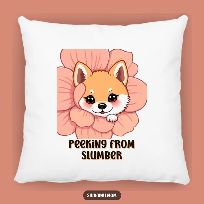 Funny Peeking Shiba Inu Pillow: Cozy Up with Floral Cuteness!