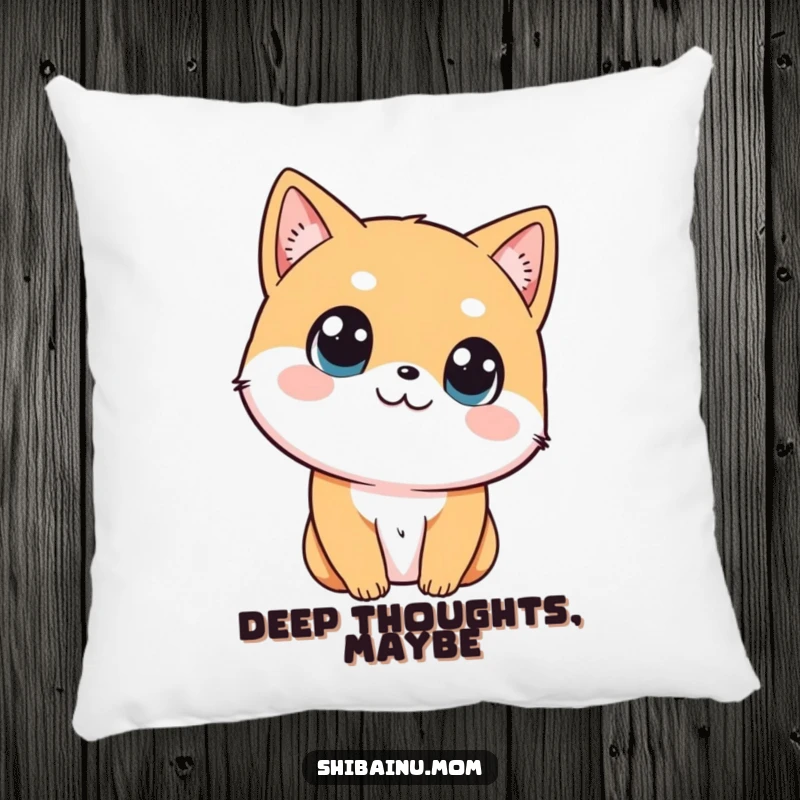 Funny Shibainu pillow showing a dog tilting its head with big, curious eyes, providing comfort and charm.