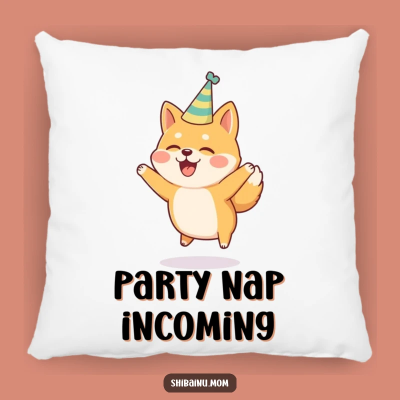 Comfy Funny Shiba Inu Party Hat Jumping Joy Pillow, Soft Festive Cushion
