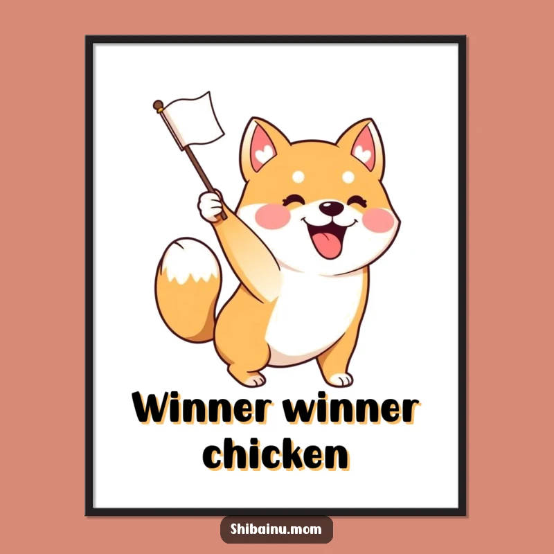 Funny Excited Shiba Inu Flag Waving Digital Art - Instant Celebration Download