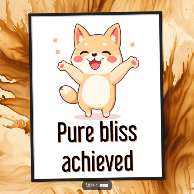 Funny Shibainu digital art print of a dog doing a happy dance with paws in the air, radiating joy.