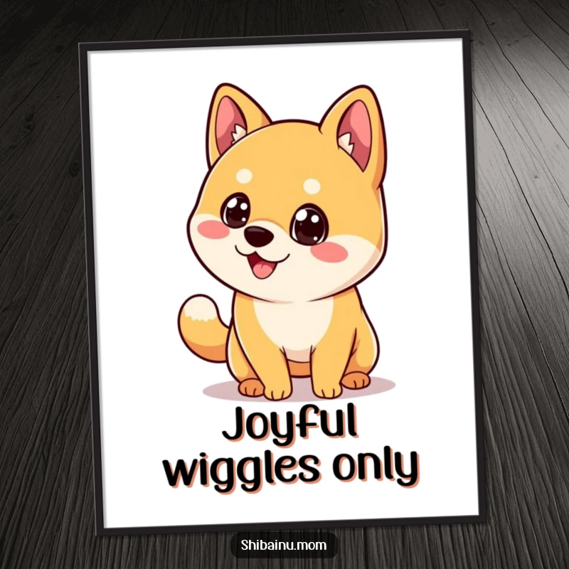 Funny Kawaii Shiba Inu Digital Art Print, a dog with big eyes joyfully wagging its tail, for instant decor.