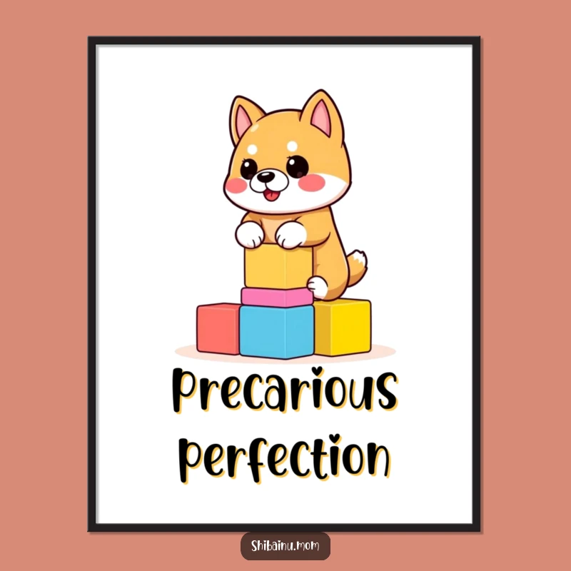 Funny Shiba Inu Digital Print - Wobbly Blocks, Instant Joyful Art
