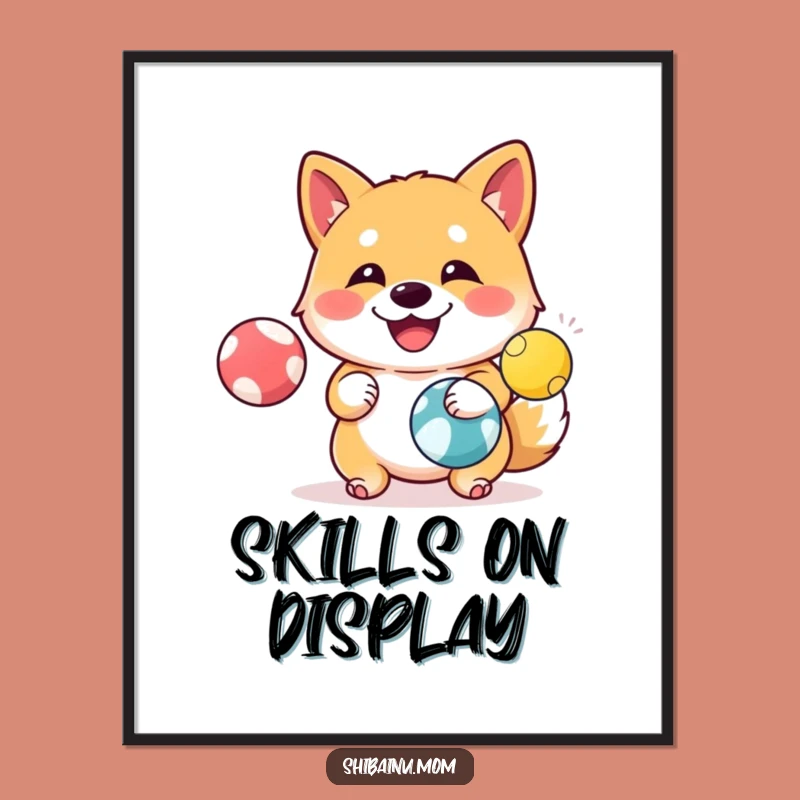 Funny Shiba Inu Juggling Balls Happy Digital Art, Instant Talented Decor