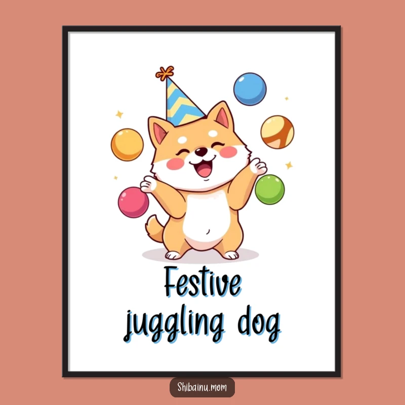 Funny Shiba Inu Party Digital Art - Juggling Celebration Print