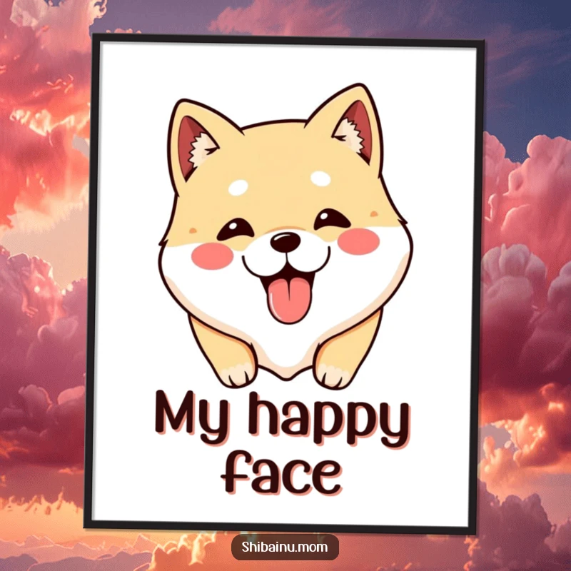 Funny Shibainu digital art print of a cute dog face with tongue out, bringing playful energy to any room.