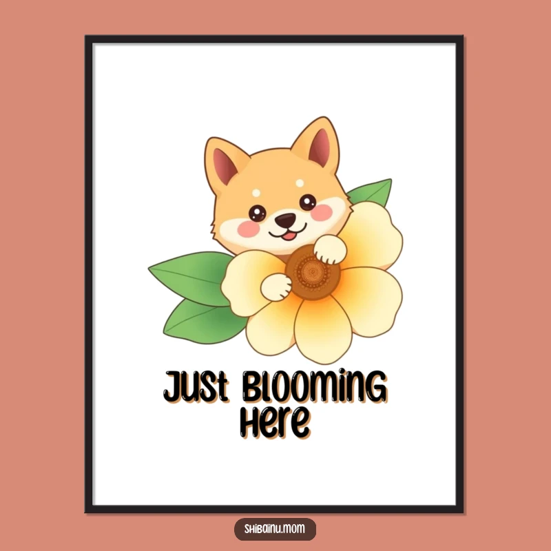 Funny Shiba Inu Flower Digital Art: Peek-a-Boo, Instant Charm