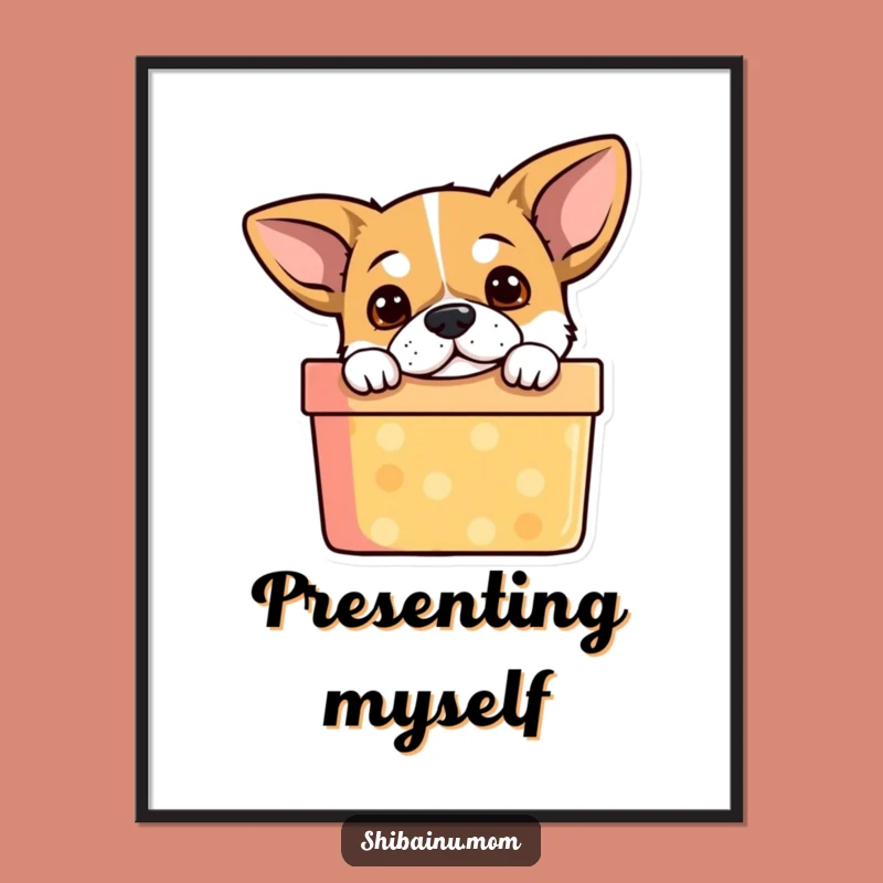 Funny Dog Digital Art: Curious Pup Peeking from Gift Box, Instant Joy
