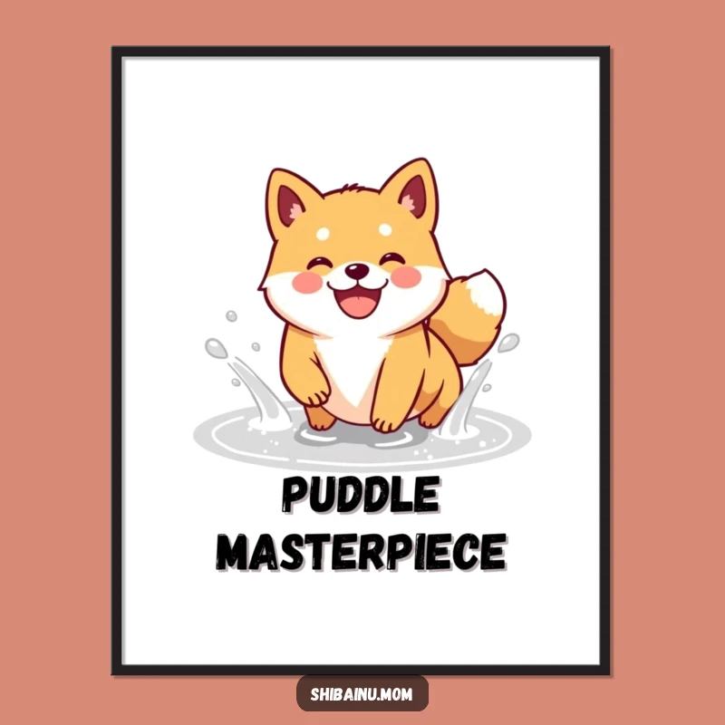 Funny Kawaii Shiba Inu Puddle Splash Digital Art: Instant Joyful Decor!