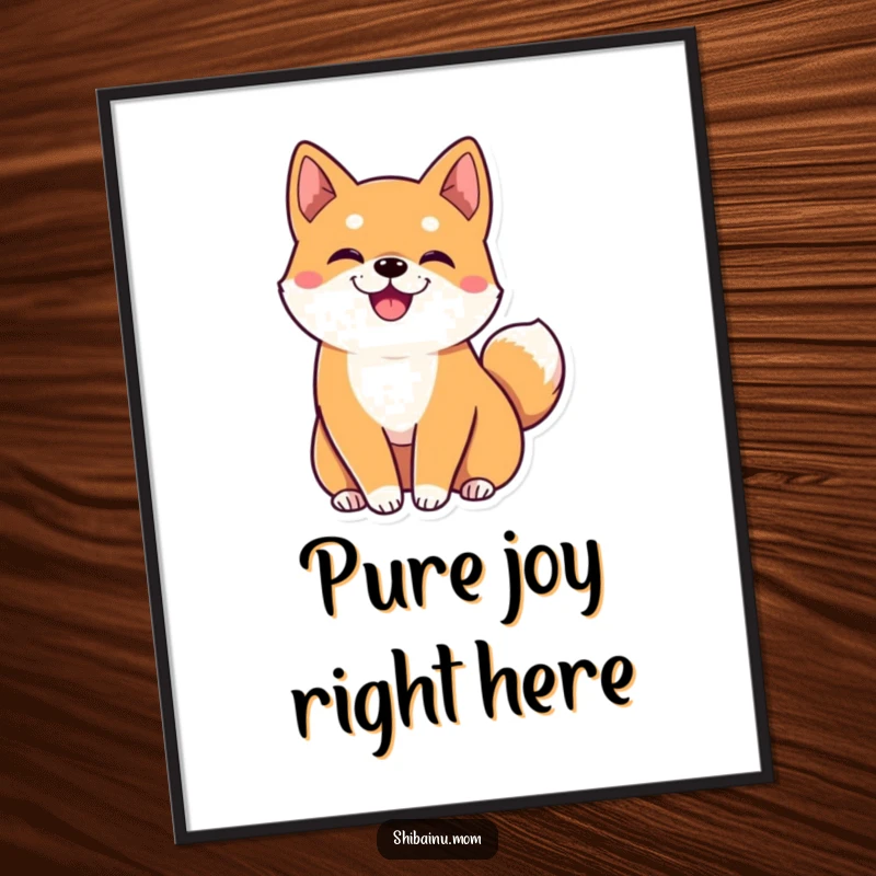 Funny kawaii Shiba Inu digital art print with big ears and a tail wiggling enthusiastically, capturing pure cuteness and humor for screens.