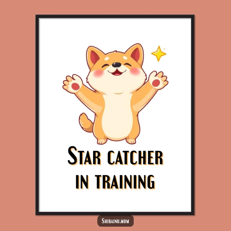 Funny Shiba Inu Star Digital Art: Catching Dreams, Instant Magic