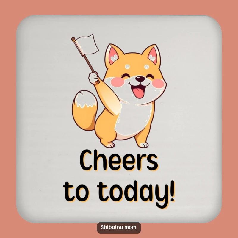 Funny Excited Shiba Inu Flag Waving Coaster - Festive Drink Protection
