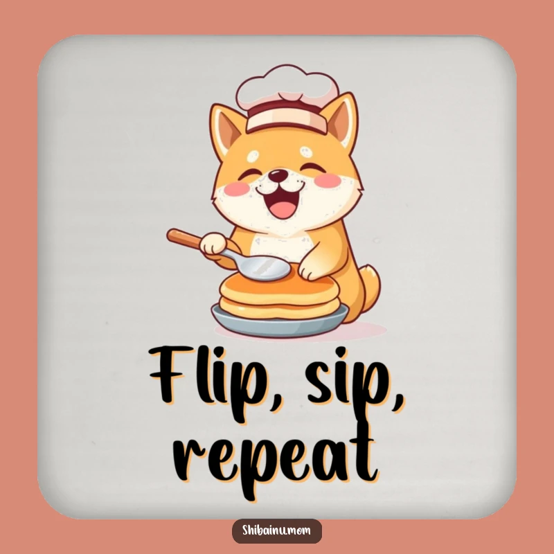 Funny Shiba Inu Chef Coasters: Pancake Flip, Chef Hat, Kitchen Decor