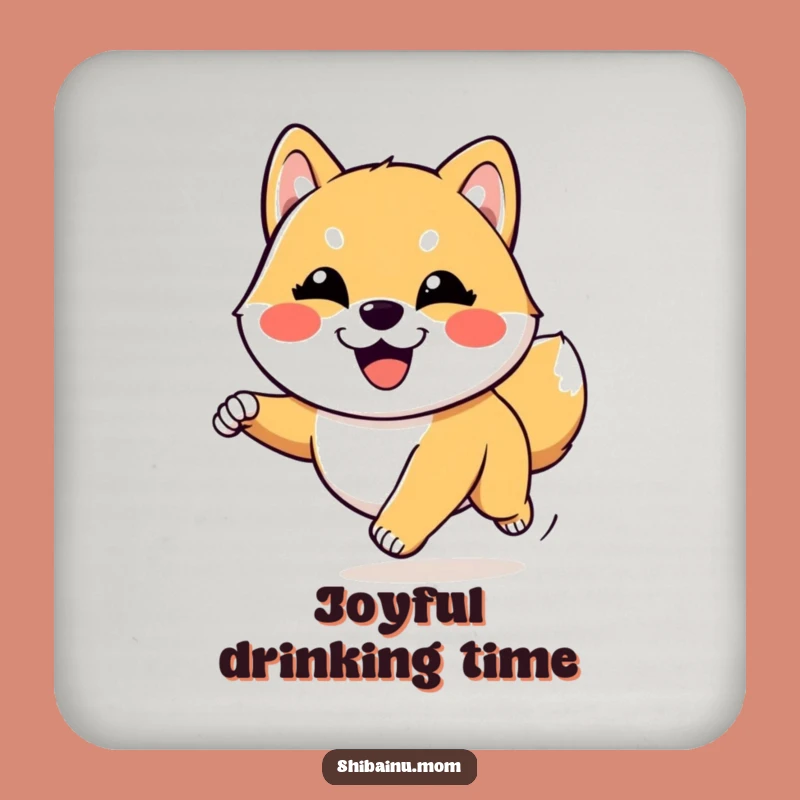 Funny Kawaii Shiba Inu Joyful Run Coaster: Goofy Pup for Happy Tables!