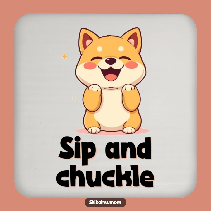 Funny Kawaii Shiba Inu Laughing Coaster: Paws Up Joy, Humorous Gift