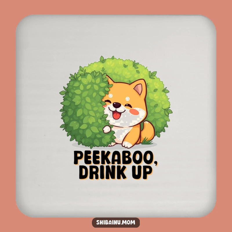 Funny Kawaii Shiba Inu Peeking Coaster: Giggling Pup for Playful Tables!