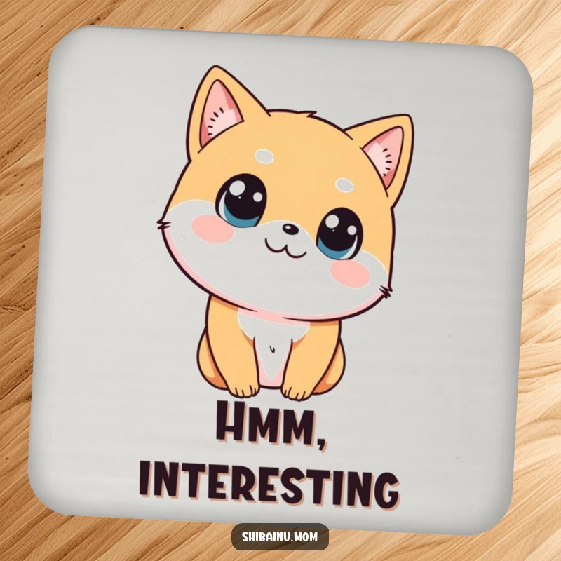 Funny Shibainu coaster featuring a dog tilting its head with big, curious eyes, adding a touch of whimsy.