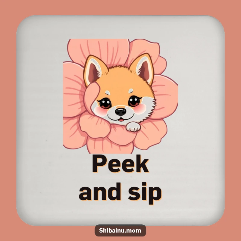 Funny Peeking Shiba Inu Coaster: Protect Surfaces with Floral Charm!