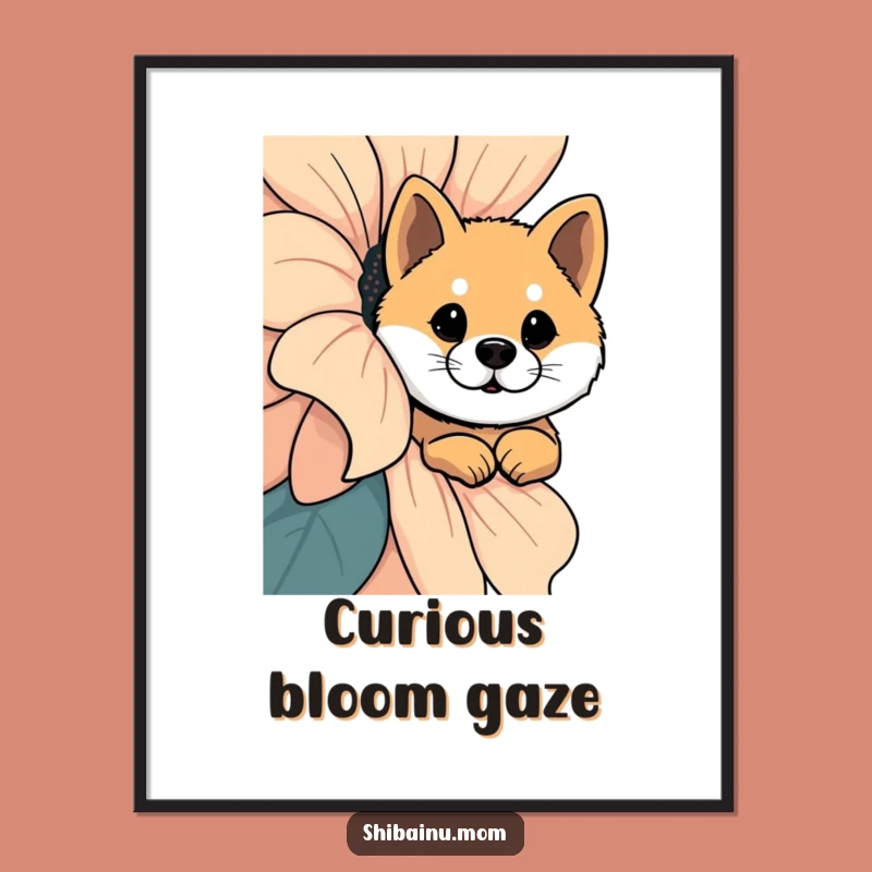 Funny Shiba Inu Giant Flower Curiosity Poster, Whimsical Humorous Wall Art