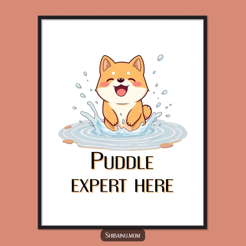 Funny Joyful Shiba Inu Puddle Splash Poster - Whimsical Wall Art