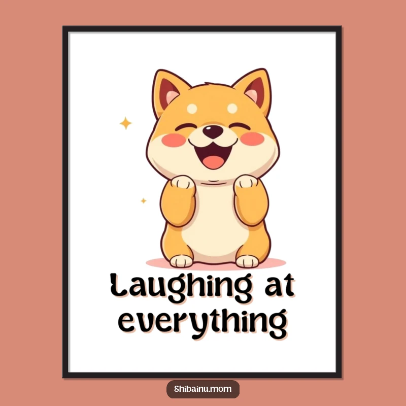 Funny Kawaii Shiba Inu Laughing Poster: Paws Up Joy, Whimsical Art