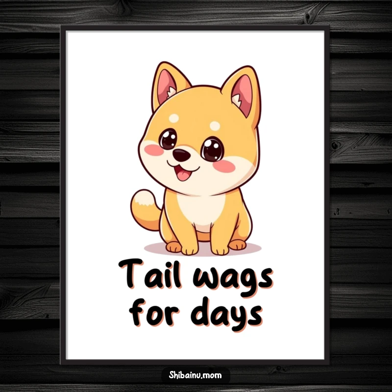 Funny Kawaii Shiba Inu Poster, with big eyes and a tail wagging joyfully, adds happiness to decor.