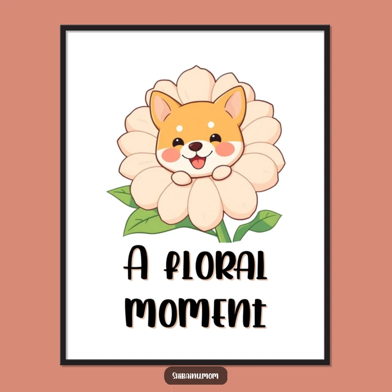 Funny Shiba Inu Flower Poster: Adorable Peeking Dog Art, Hilarious Gift